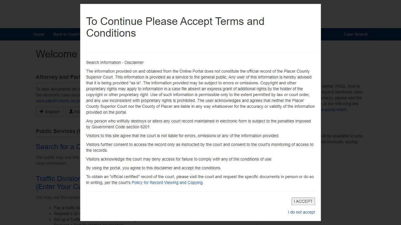 Welcome to Superior Court of Placer County's Online Portal